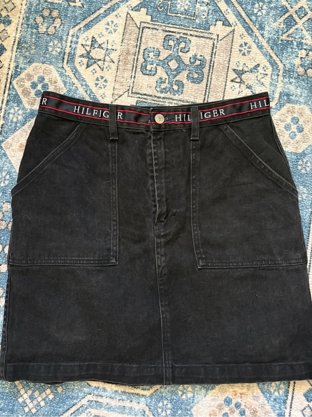Tommy Hilfiger Black Denim Skirt with Flag Accent